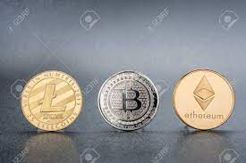 Cryptocurrency Lite Coin Silver Bitcoin Ethereum On Black Background Digital Cryto Currencies Virtual Money Stock Photo Cryptocurrency Bitcoin Bitcoin Wallet