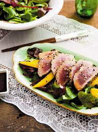 Sear the tuna in canola oil on all sides and cut each. Tuna Tataki And Mango Salad It Takes Two To Mango Japan Today