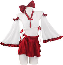 Women Japanese Anime Miko Cosplay Outfit, Red And White Kimono Bra And  Panty Set Witch Cosplay Costume - AliExpress
