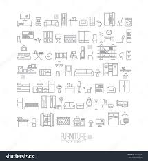 Furniture And Home Decor Icon Set In Modern Flat Style Drawing With Grey Lines On White Background Flat Icon Interior Design Drawings Icon Set