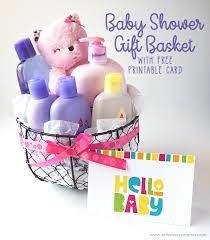 Guestbook sign, cards & gifts sign, babies are sweet, please take a treat sign. Baby Shower Gift Basket With Free Printable Card Artsy Fartsy Mama