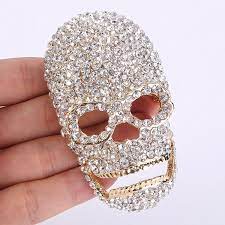 Austrian Crystal Gorgeous Halloween Skull Bone Brooch Pin Clear Gold Tone Cy11bgdj85p Skull And Bones Brooch Pin Halloween Skull