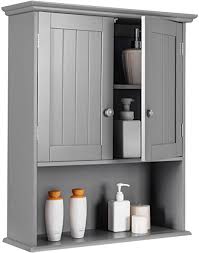 Before you get to work, lay down drop cloths to keep. Amazon Com Tangkula Wall Mount Bathroom Cabinet Wooden Medicine Cabinet Storage Organizer With 2 Doors And 1 Shelf Cottage Collection Wall Cabinet Grey Home Kitchen