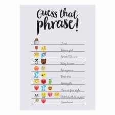 Emoji Guess The Phrase Bridal Shower Game Oriental Trading In 2021 Bridal Shower Games Bridal Shower Guessing Games For Kids