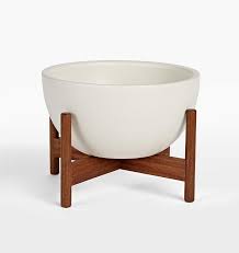 Delicate small size is ideal for placement. Modernica Walnut Stand White Ceramic Bowl Planter