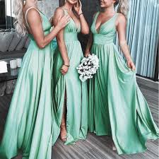 Mint Green Bridesmaid Dresses Long V Neck Cheap Satin Wedding Party Dresses Vestido De Longo Green Bridesmaid Dresses Mint Green Bridesmaid Dresses Mint Green Bridesmaid Dresses Long