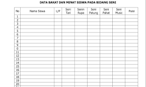Contoh format data keadaan tenaga pendidik dan kependidikan jenjang sd smp sma lengkap merupakan file contohformat.net yang bisa digunakan untuk melengkapi semua keperluan. Contoh Template Format Data Bakat Dan Minat Siswa Pada Bidang Seni Dalam Pembuatan Administrasi Gurudi Sekolah Sd Smp Sma Tata Usaha Sekolah