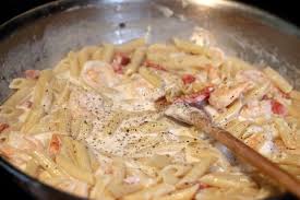 Imitation crabmeat and shrimp pennine pasta / pasta with from i0.wp.com seafood pasta salad recipe side dishes salads with pasta celery . Make Ahead Meal Rustic Penne Shrimp Pasta In A Parmesan Red Pepper Cream Sauce Jenny Steffens Hobick