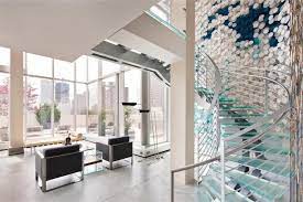 Beautiful Modern Living Space With Glass Staircase Staircase Design Staircase Wall Decor Modern Apartment Design
