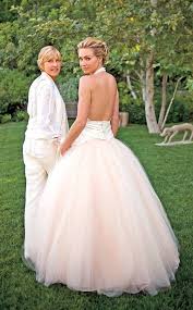 Ride Or Die From Ellen Degeneres And Portia De Rossi S Cutest Photos In 2020 Celebrity Wedding Dresses Pink Wedding Dresses Pretty Wedding Dresses