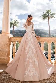 Romantic Princess Pink A Line Wedding Dress V Back Chapel Train Sweetheart Neckline Long Sleeved Bridal Gown Long Sleeve Bridal Gown Gothic Wedding Dress Perfect Wedding Dress