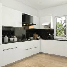 Black And White Combination Modular Kitchen Gorgeous Black Backsplash In A Stylish Modular Kitchen Kitchen Modular Kitchen Interior Interior Design Kitchen