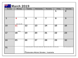 March 2019 Calendar Australia Calendar Printables Holiday Calendar Printable Calendar March
