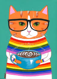 Ginger Nerdy Coffee Cat Original Cat Folk Art Painting In 2020 Folk Art Painting Cat Painting Art