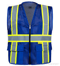 Blue safety vest with pockets. Professional Royal Blue Mesh Safety Vest