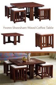 Save up to 28% with gst input credit. Yvonn Sheesham Wood Coffee Table With 4 Stools Honey Oak Finish Aprodz In 2021 Coffee Table Wood Coffee Table Sheesham Wood