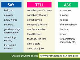 English Grammar When Do We Use Say Tell And Ask Learn English English Vocabulary Learn English Vocabulary