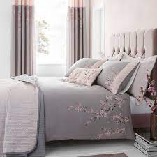 Catherine Lansfield Embroidered Blossom Grey Duvet Cover And Pillowcase Set Gray Duvet Cover Grey Duvet King Duvet Cover Sets