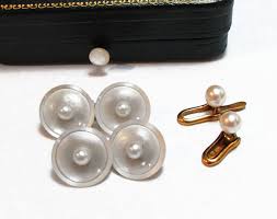 Komplett Set Jugendstil Manschettenknopfe Kragenknopfe M Perlmutt U Perle 585er Gold W Perle Bouton De Manchette Art Nouveau