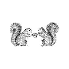 Black And White Squirrel With Acorn Clipart Two Squirrels And An Acorn Illustration Note Card Via Etsy Squirrel Tattoo Squirrel Illustration