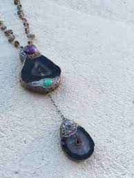 Double Moon Rock Necklace Crystal Jewelry Black Moon Necklace Moon Phase Necklace Moon Jewelry Moon Pendan Moon Phases Necklace Moon Jewelry Rock Necklace