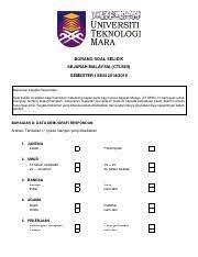 Tajuk kajian 'guna tanah di kawasan kajian anda' telah dipilih sebagai tugasan yang wajib disiapkan oleh setiap calon pt3 pada tahun 2018. Borang Soal Selidik Ctu Pdf Borang Soal Selidik Sejarah Malaysia Ctu555 Semester I Sesi 2018 2019 Maklumat Kepada Respondan Soal Selidik Ini Adalah Course Hero