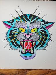 Traditional panther head tattoo design. Traditional Blue Striped Tiger Head Tattoo Design Tattooimages Biz