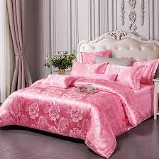Silky satin duvet cover set bedding 3pcs. China Luxury Europea Style Floral Collection Light Pink Color Silk Like Satin Bedspreads Bedroom Set Jacquard Bedding Set China Jacquard Bedding And Jacquard Bedding Set Price
