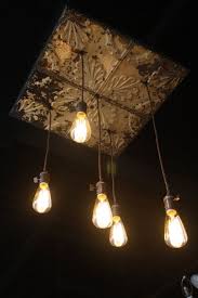 Antique Tin Ceiling Chandelier With Five Edison By Kooteniadesigns Antique Ceiling Tile Antique Tin Ceiling Tile Tin Ceiling