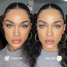 Explore the mesmerising contrast between our two grey lenses:⁠ ⁠ 🌑 𝐌𝐚𝐝𝐢𝐬𝐨𝐧  𝐆𝐫𝐞𝐲: Three tone deep grey with full colour coverage that creates an  enlarging effect