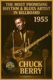 1955 November 11 Chuck Berry is named the most promising Rhythm & Blues artist in Billboard's annual DJ's Poll.