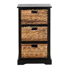 Mellcom storage cabinet retro style storage chest with 2 wood drawers and 4 removable wicker baskets entryway cabinet for home,kitchen,living room,black. Halle Side Table With Wicker Baskets Distressed Black Safavieh Target