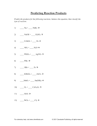 Predicting Reaction Products Worksheet