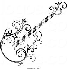 Royalty Free Clip Art Vector Logo Of A Black And White Floral Vine Guitar By Seamartini Graphics 6575 Free Clip Art Music Drawings Clip Art