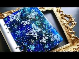 レジン 冬の手帳 雪降る夜空に舞う蝶 100均モールド 折り紙 diy snowy night notebook cover youtube resin crafts handmade flowers fabric valentine cards handmade