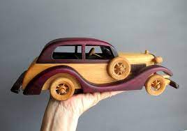 Vintage Wood Car 1930s Roadster Hand Assembled Classic Model 12 Inches Long Vintage Wood Wooden Car Wood
