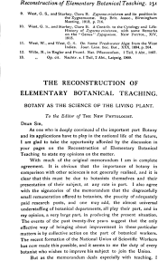 THE RECONSTRUCTION OF ELEMENTARY BOTANICAL TEACHING. BOTANY AS THE SCIENCE  OF THE LIVING PLANT.