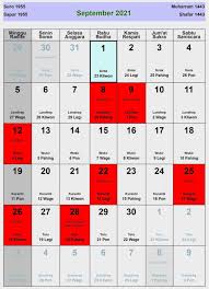 Jumlah hari dalam satu tahun ternyata sama yaitu 354 permisi mau nanya mas kalo bulan jumat legi bulan puasa thn 1976 itu tanggalan biasa nya tgl brp. Kalender Jawa September 2021 Beserta Daftar Tanggal Baiknya Kumparan Com