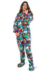Big Feet Pajamas Adult Christmas Fleece One Piece Hooded Footy