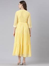 Neerus Yellow Georgette Straight Casual Ethnic Motifs Maxi Dresses – Neerus  India
