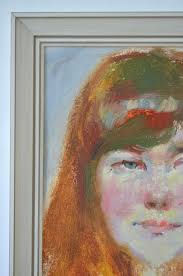 Vintage Framed Original Oil Painting. by Soviet Ukrainian Artist O.  Tkachenko Impressionist Vertical Red Haired Girl Portrait. One of a Kind