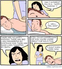 (authorship) a clichéd conclusion in which all loose ends are tied up and all main characters are content. Saturday Morning Breakfast Cereal Happy Endings