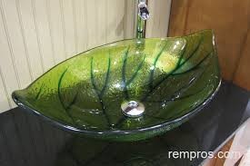 green glass vessel bathroom vanity sink