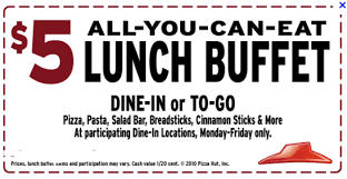 5 All You Can Eat Lunch Buffet Pizza Hut Get Unlimited Pizza Pasta Salad Bar Garlic Bread Sticks More For Onl Pizza Hut Pizza Hut Coupon Lunch Buffet