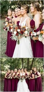 Maroon Bridal Party Long Formal Bridesmaid Dresses Colorful Orange And White Wedding Bouquets Maroon Bridesmaid White Wedding Dresses Fall Wedding Colors