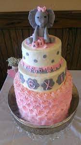 Elephant Topper Pink Grey Baby Shower Buttercream Cake 3 Tier Special Event Cakes Baby Shower Cakes Shower Cakes