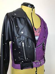 Black And Purple Motorcycle Jacket Two Tone Black Purple Real Genuine Leather Jacket With Silver Studs For Women Leather Jacket Genuine Leather Jackets Studded Leather Jacket
