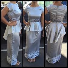 Peplum Train Style In Gray Satin Kemahanifashion Polywear Polynesiandress Puletaha Puletasi Aloh Hawaiian Fashion Island Style Clothing Polynesian Dress