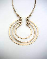 Gold Tiered Hammered Open Rings Chain Necklace Geometric Wire Jewelry Elegant Classic Layered Pendant Fine Open Circle Necklace Wire Jewelry Fine Gold Jewelry