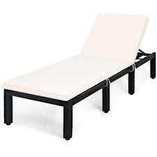 Costway Patio Rattan Chair Wicker Outdoor Chaise Lounge With White Cushioned Height Adjustable Pool Garden Hw62360 The Home Depot Rattan Lounge Chair Outdoor Chaise Lounge Chair Couch With Chaise